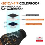 Vgo... 1-Pair -4℉ or above Winter Waterproof High Dexterity Heavy Duty Mechanic Glove, Rigger Glove, Anti-vibration, Anti-abrasion, Touchscreen (Size L, Brown, GA8954FW) - Image 2